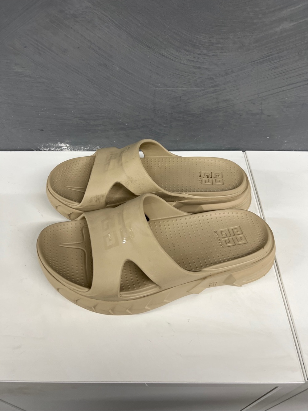 Givenchy Beige Slide Sandals with Logo Strap